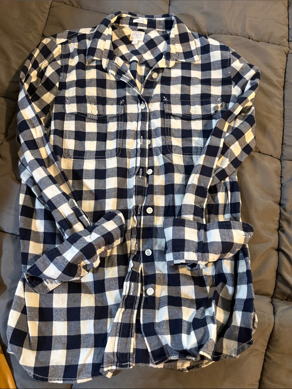 Women’s Perfect Fit J. Crew Navy and White Buffalo Check Button-Down Shirt